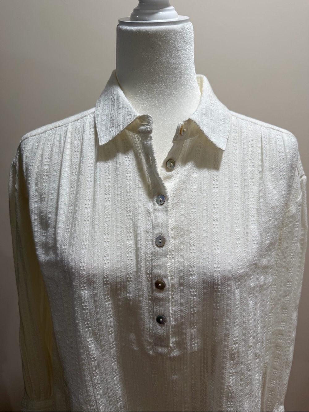 Faherty Egret Tonal Striped Long Sleeve Organic Cotton Popover Olli Top Sz. XS - Picture 3 of 6
